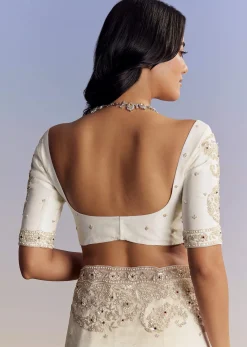 Cream Tissue Saree With Sequins Floral Embroidery
