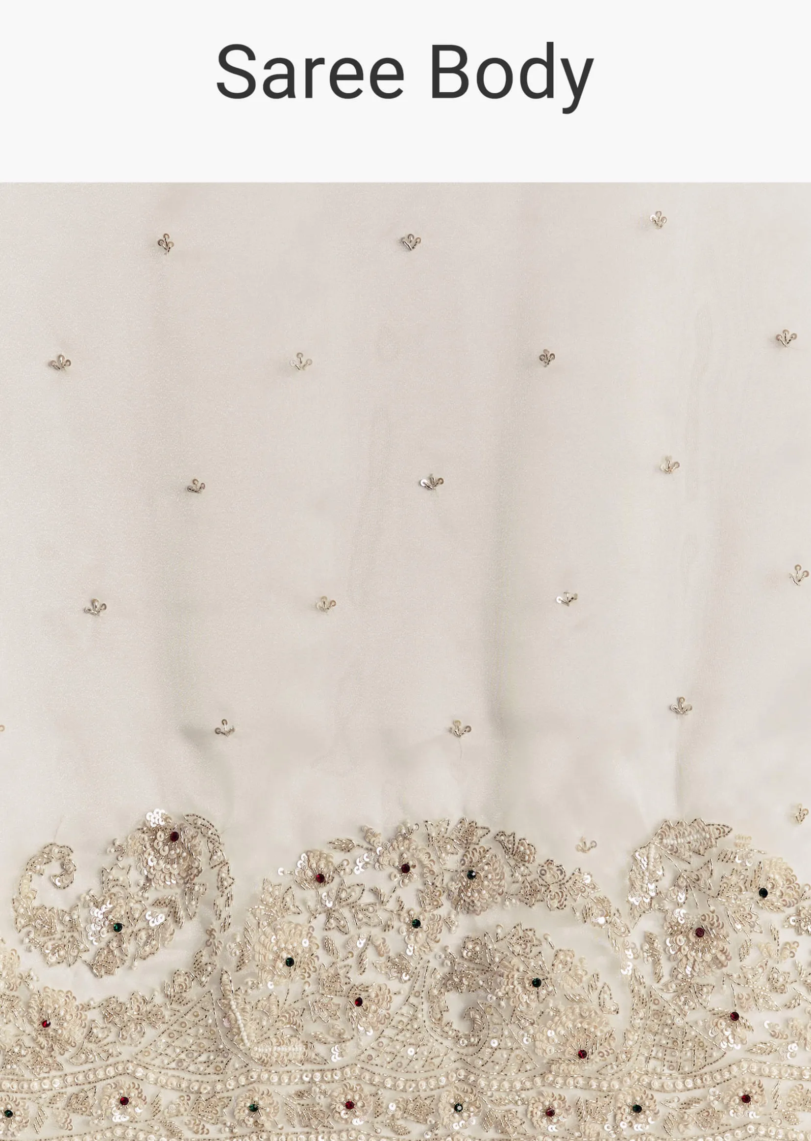 Cream Tissue Saree With Sequins Floral Embroidery