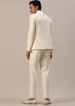 Cream White Terry Rayon Jodhpuri Suit