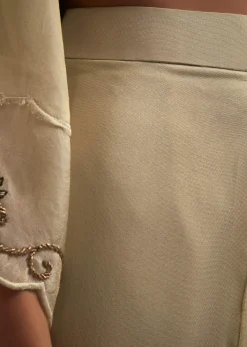 Cream White Tissue Kurta Dhoti With Dupatta And Belt