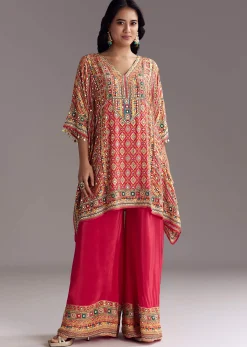 Crimson Red Printed Kaftaan Set