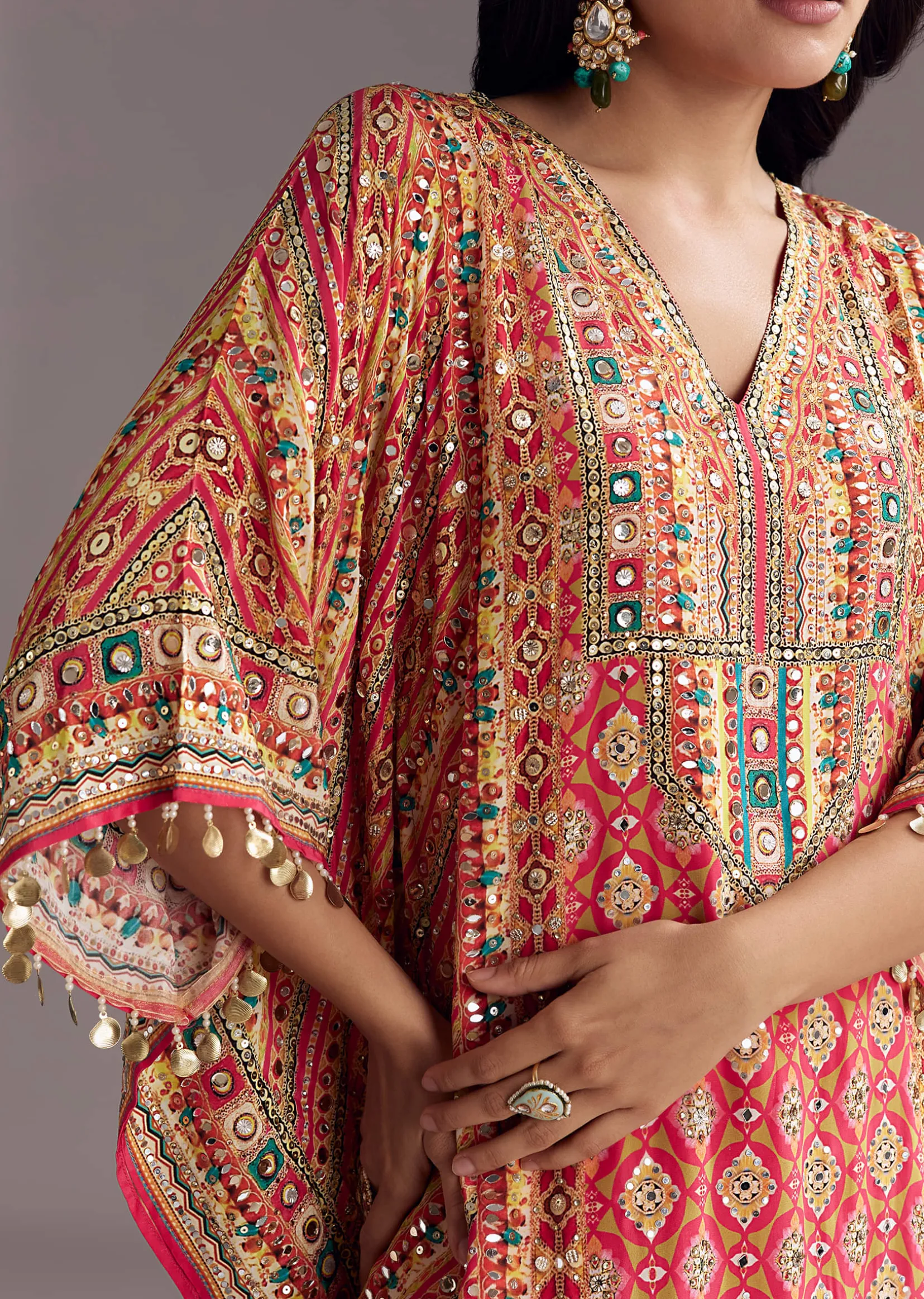 Crimson Red Printed Kaftaan Set