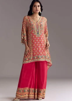 Crimson Red Printed Kaftaan Set