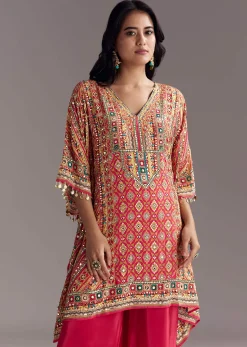 Crimson Red Printed Kaftaan Set