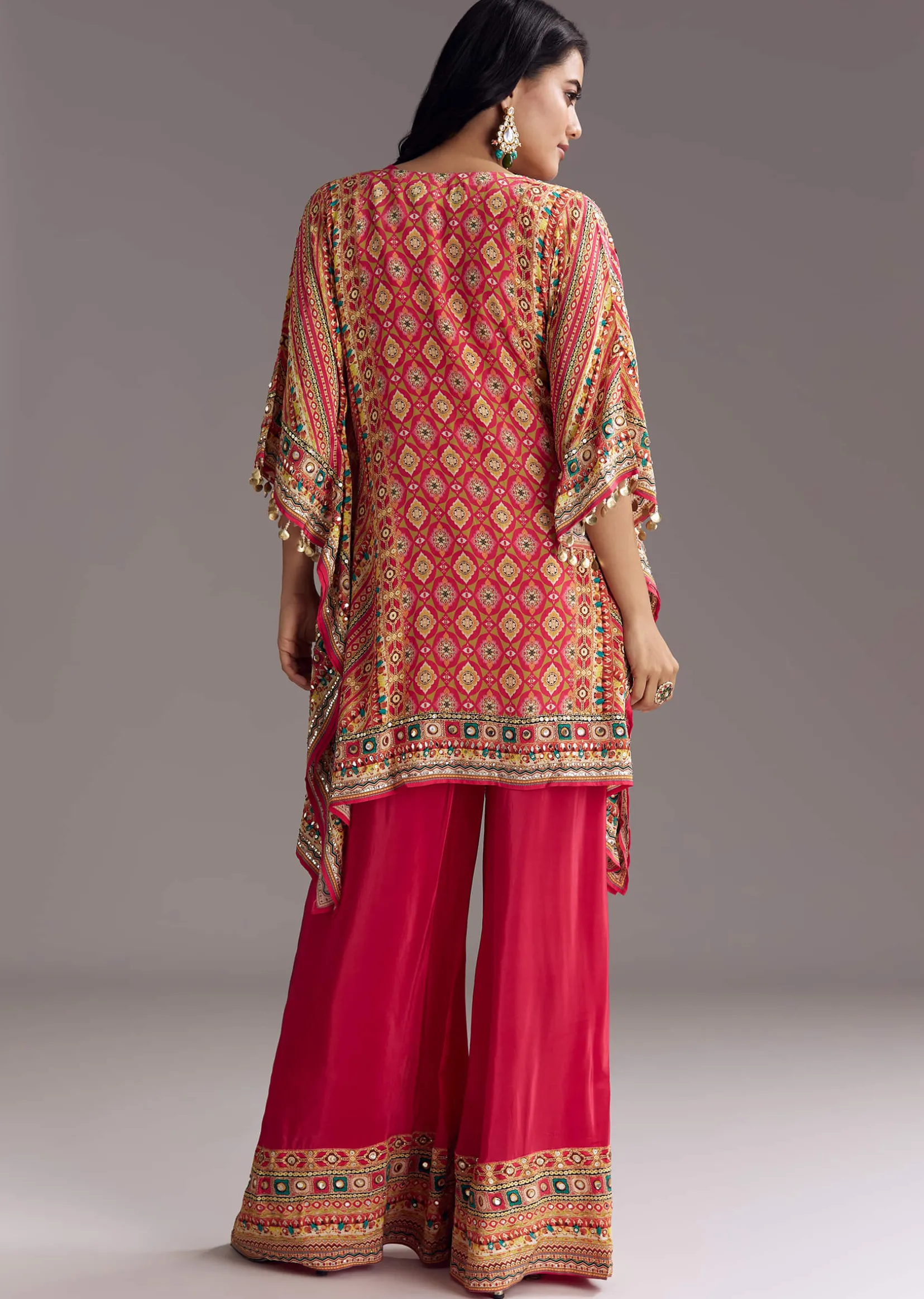 Crimson Red Printed Kaftaan Set