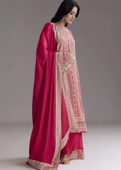 Crimson Red Printed Kurta Palazzo Set