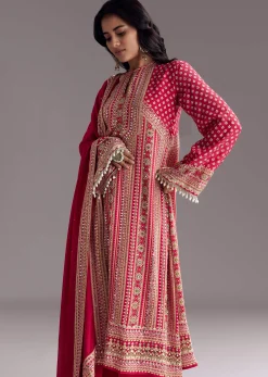 Crimson Red Printed Kurta Palazzo Set