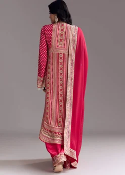 Crimson Red Printed Kurta Palazzo Set