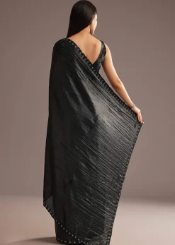 Crushed Tissue Silk Saree With Cutdana Scallop Border