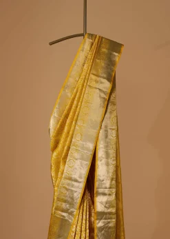 Daffodil Yellow Woven Kanjivaram Saree In Pure Silk With An Unstitched Blouse
