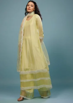 Daffodils Yellow Palazzo Suit In Viscose Silk