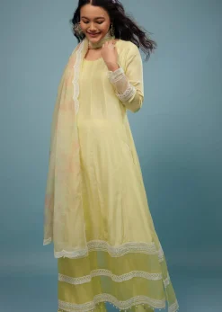 Daffodils Yellow Palazzo Suit In Viscose Silk