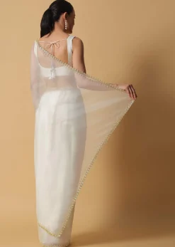 Daisy White Organza Saree In With Cut Dana Embroidered Borders
