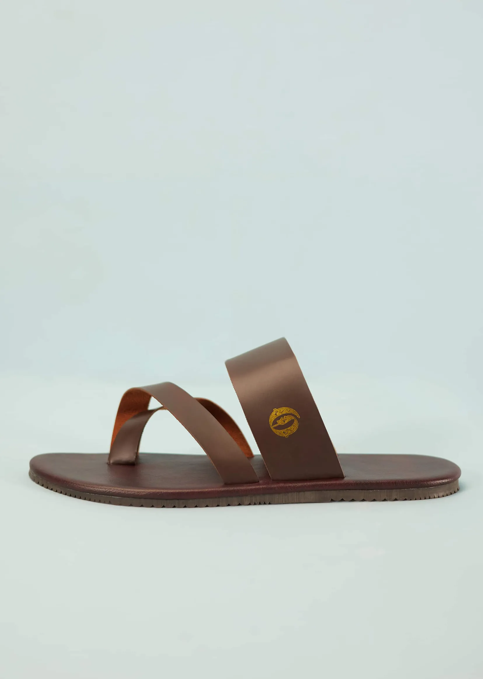Dark Brown Strappy Slides For Men In Leather With Buttons
