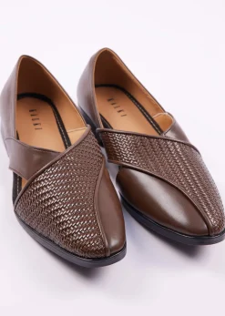Dark Brown Woven Juttis For Men