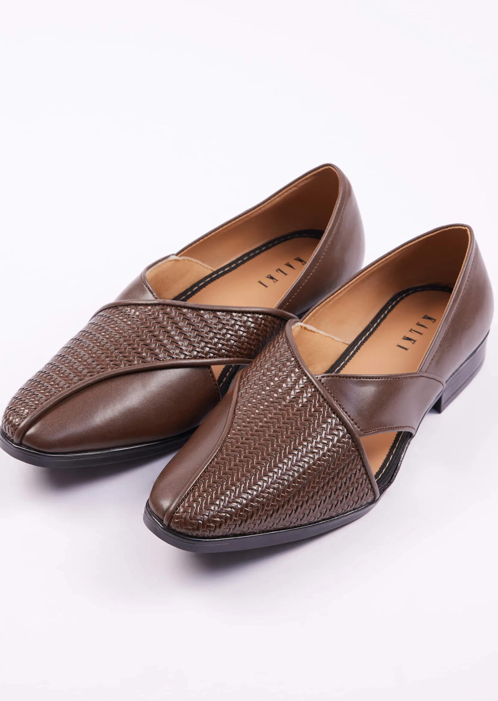 Dark Brown Woven Juttis For Men