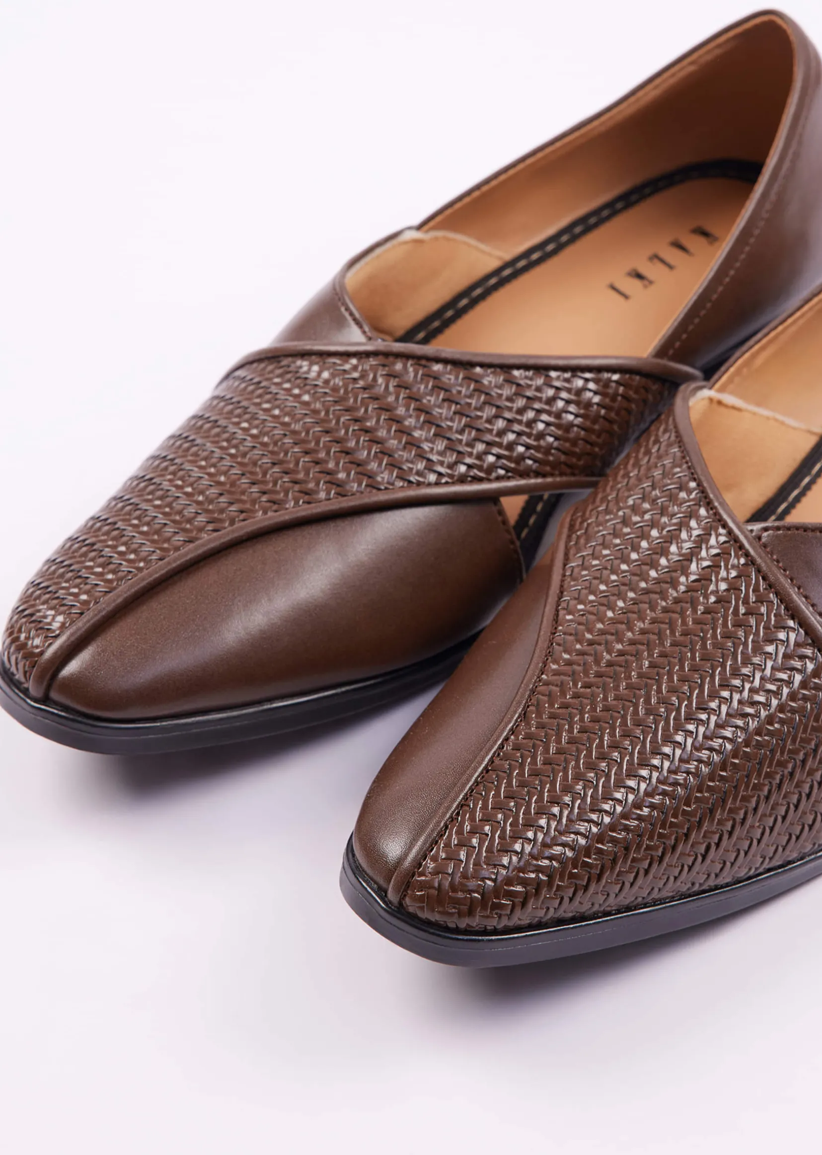 Dark Brown Woven Juttis For Men