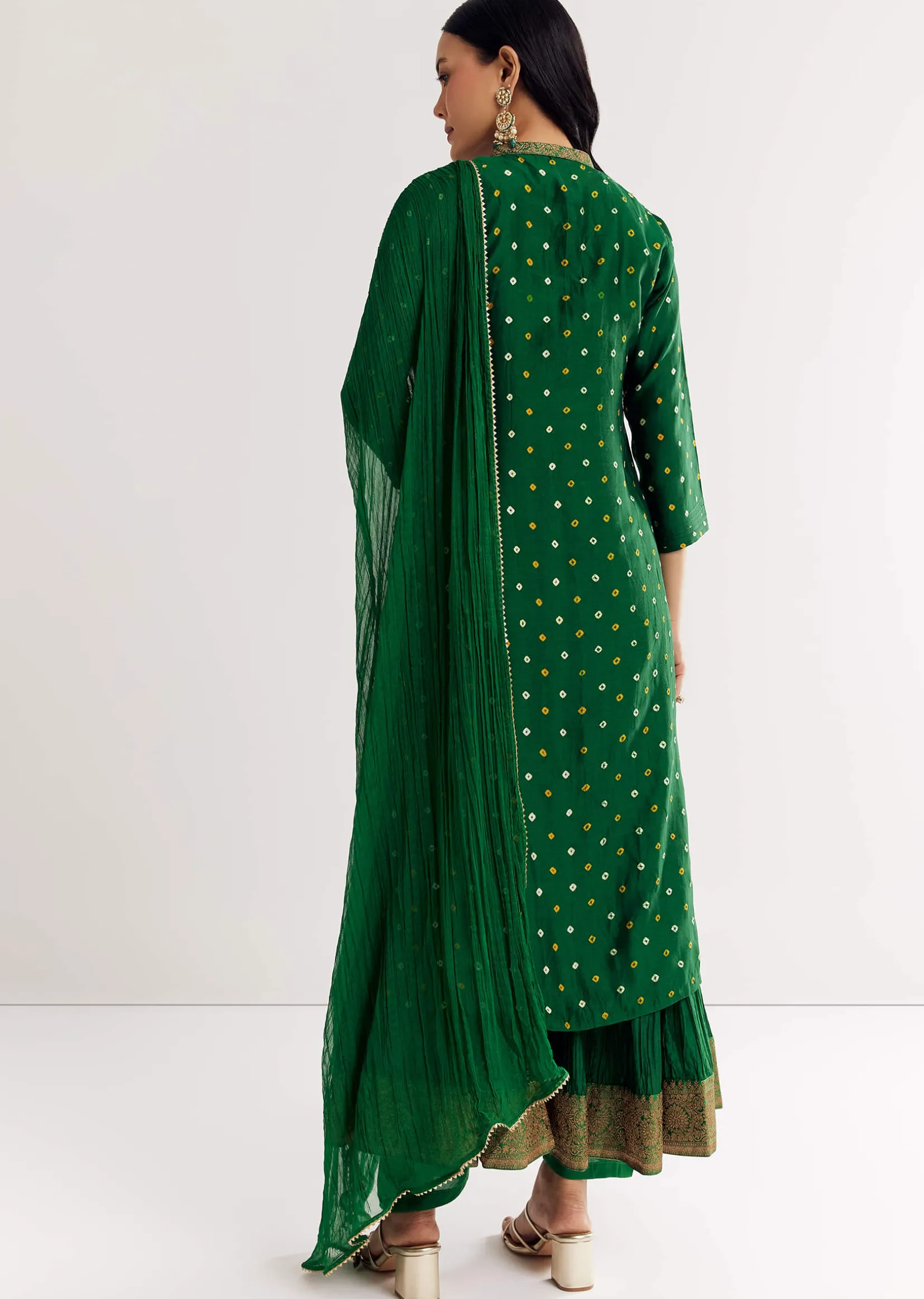 Dark Green Bandhani Kurta Set With Dupatta
