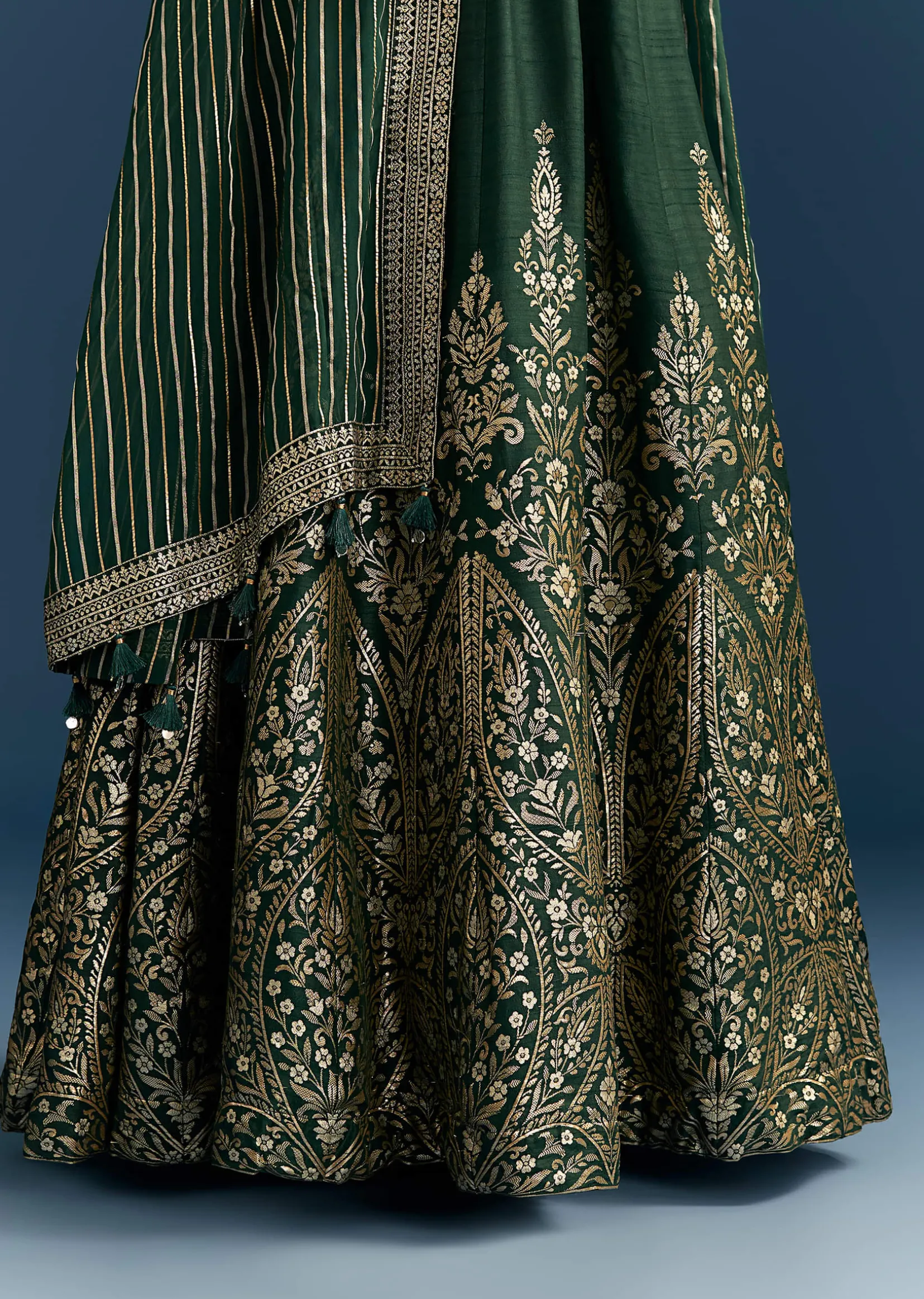 Dark Green Jacquard Silk Anarkali Suit With Festive Jacket Overlay