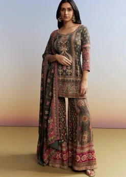 Dark Green Printed Sharara Set