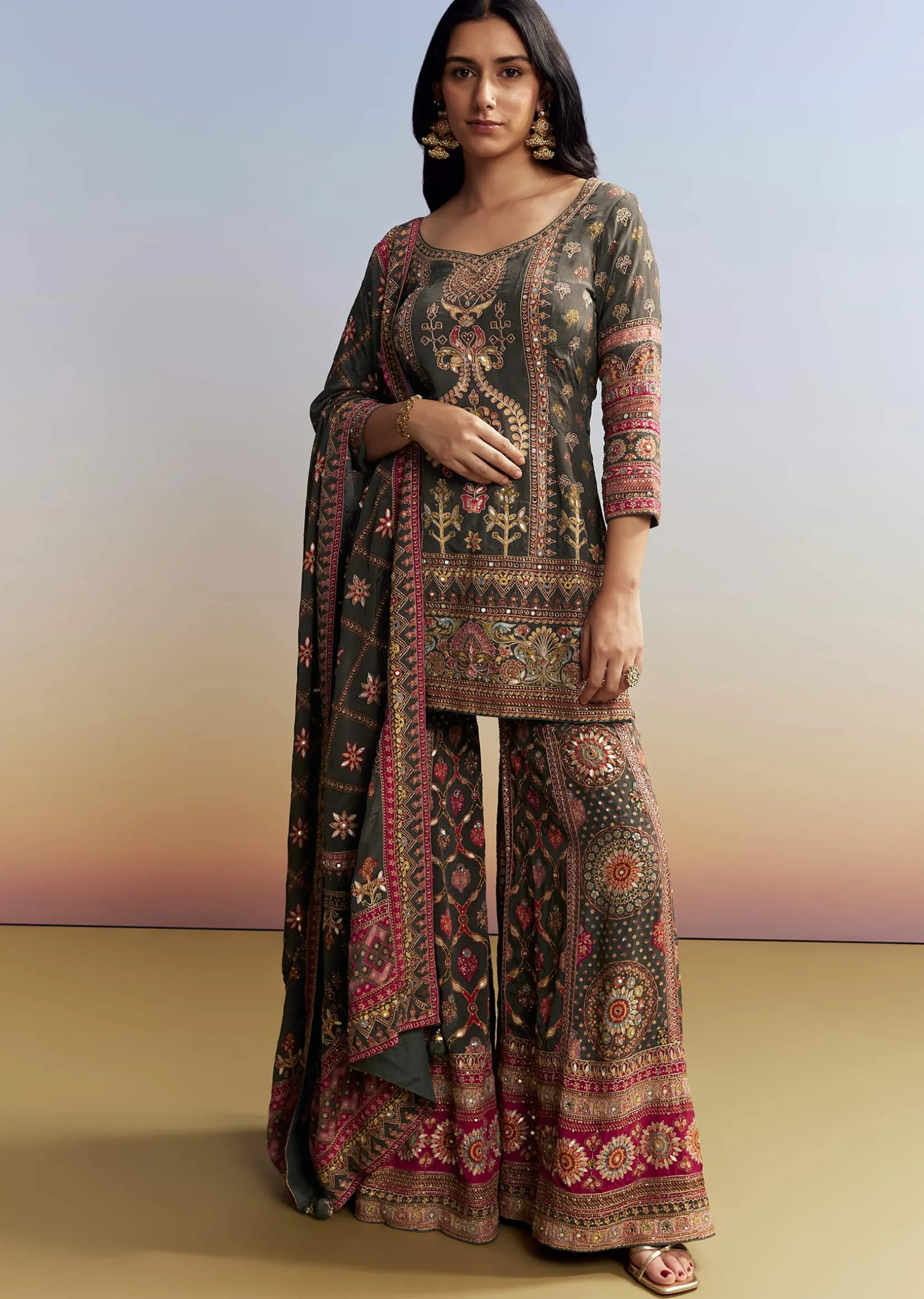 Dark Green Printed Sharara Set