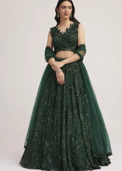Dark Green Sequin Embellished Lehenga Set