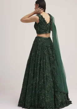 Dark Green Sequin Embellished Lehenga Set