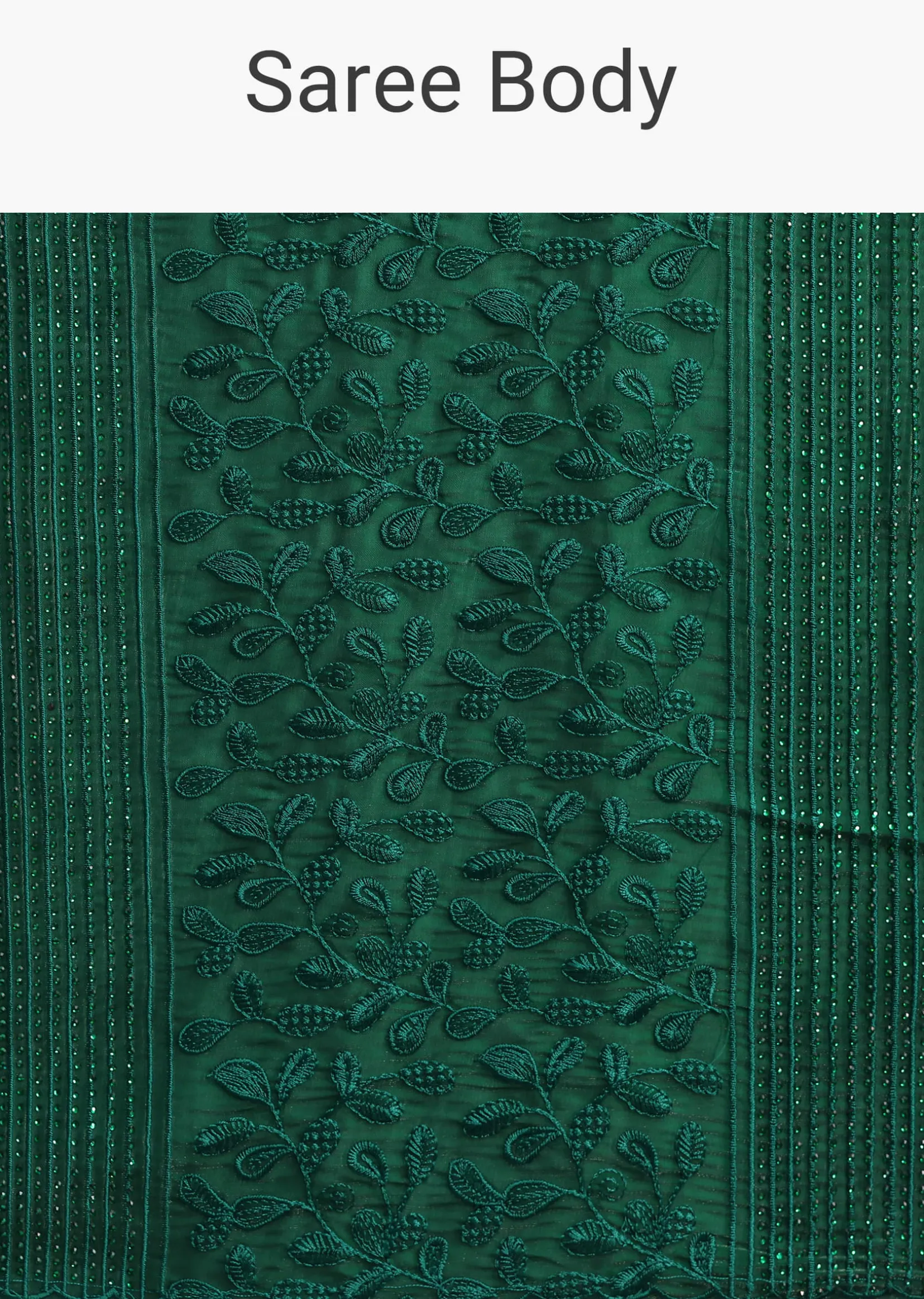 Dark Green Tissue Saree With Thread And Stone Embroidery And Unstitched Blouse