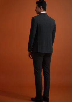 Dark Grey Tuxedo And Pant Set With Checkered Detail