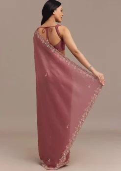 Dark Onion Pink Crushed Tissue Saree With Sequins And Cutdana Embroidery