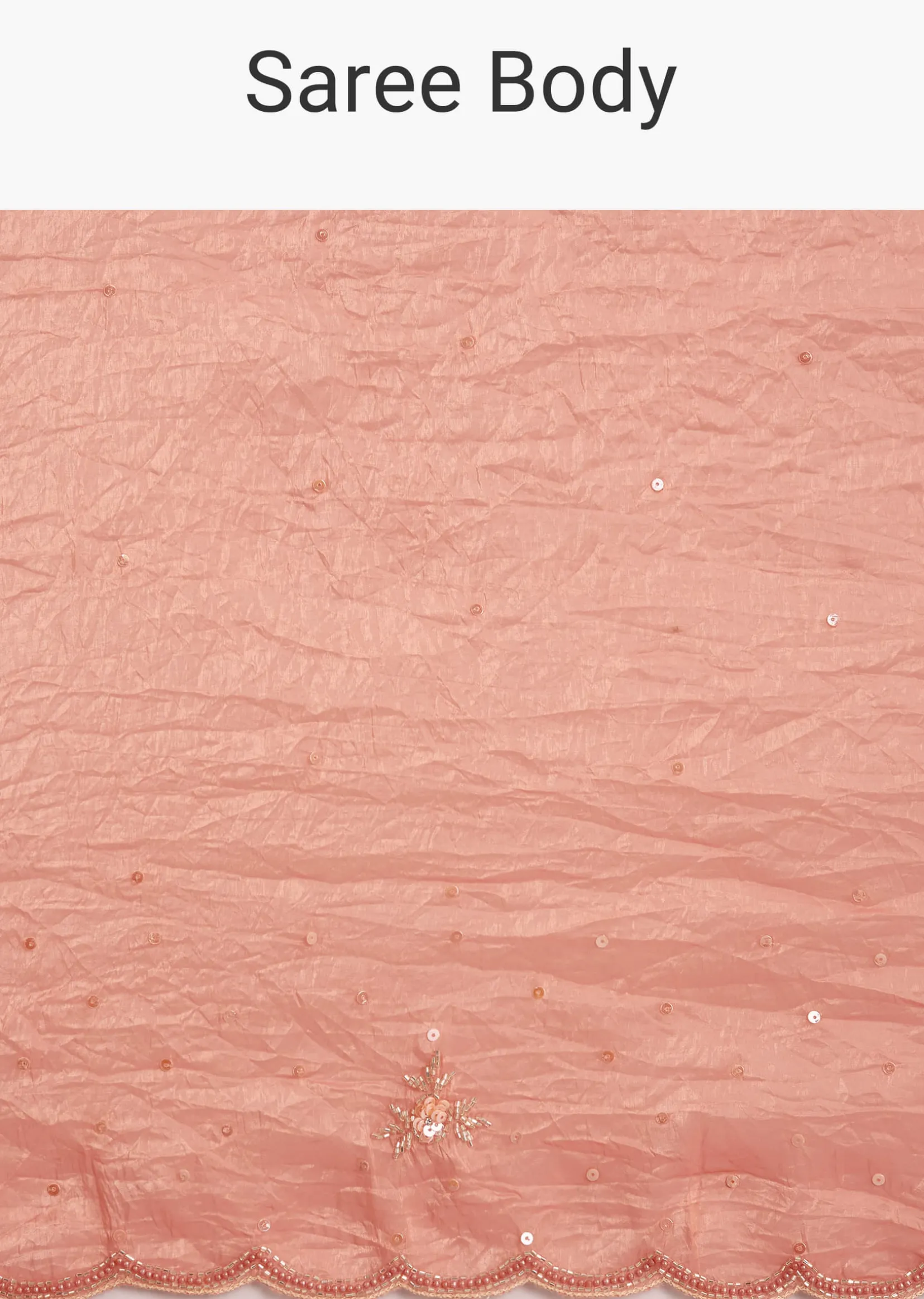Dark Peach Crushed Tissue Embroidered Saree With Scallop Border