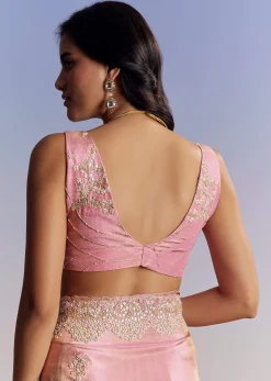 Dark Peach Tissue Saree With Gota Patti Embroidery