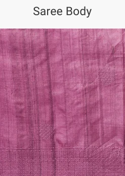 Dark Pink Embroidered Tussar Saree With Unstitched Blouse