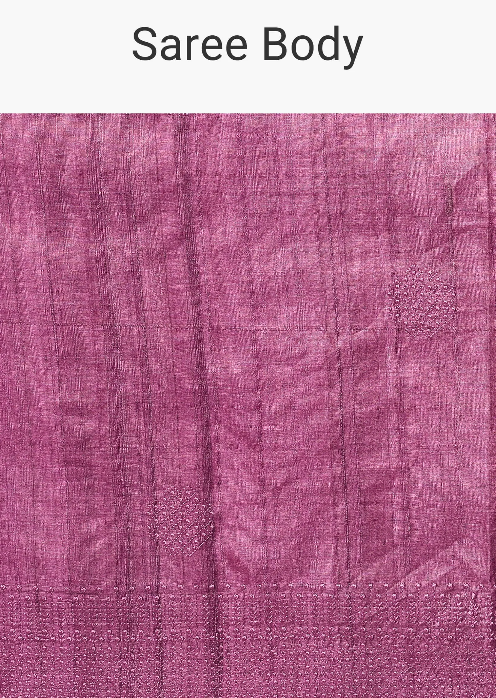 Dark Pink Embroidered Tussar Saree With Unstitched Blouse