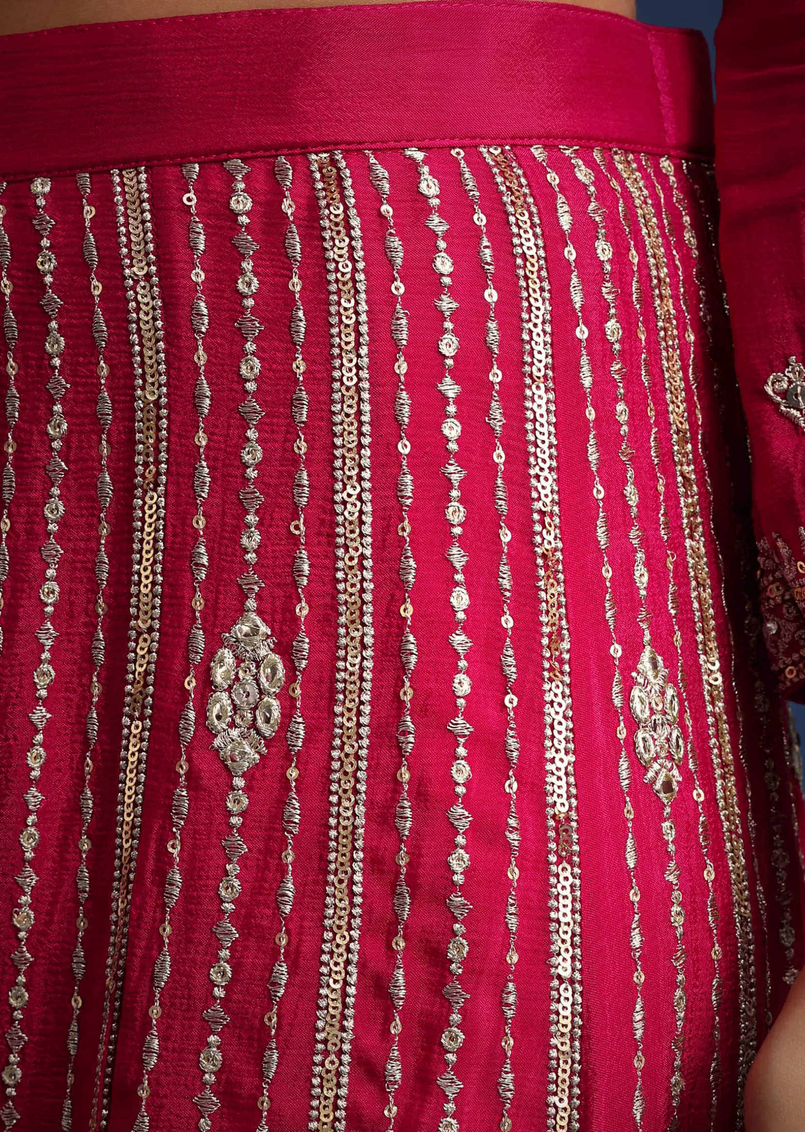 Dark Pink Sequin Embellished Kurta Palazzo Set In Chinon