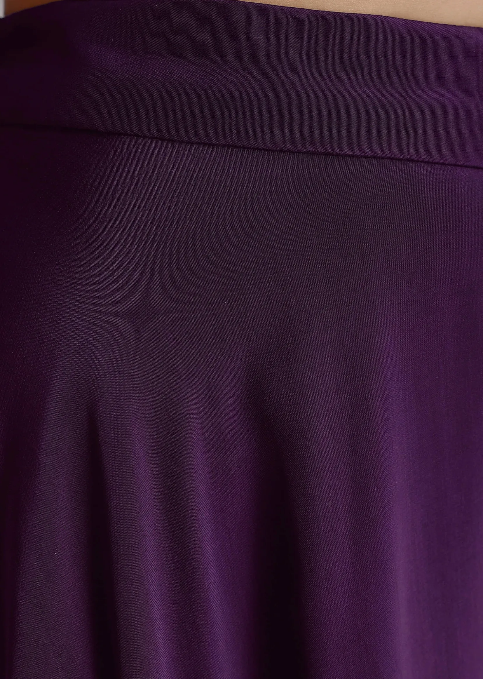 Dark Plum Purple Crepe Croptop Palazzo Suit With Cutdana Sequin Embroidery