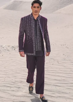 Deep Purple Embroidered Jodhpuri Suit
