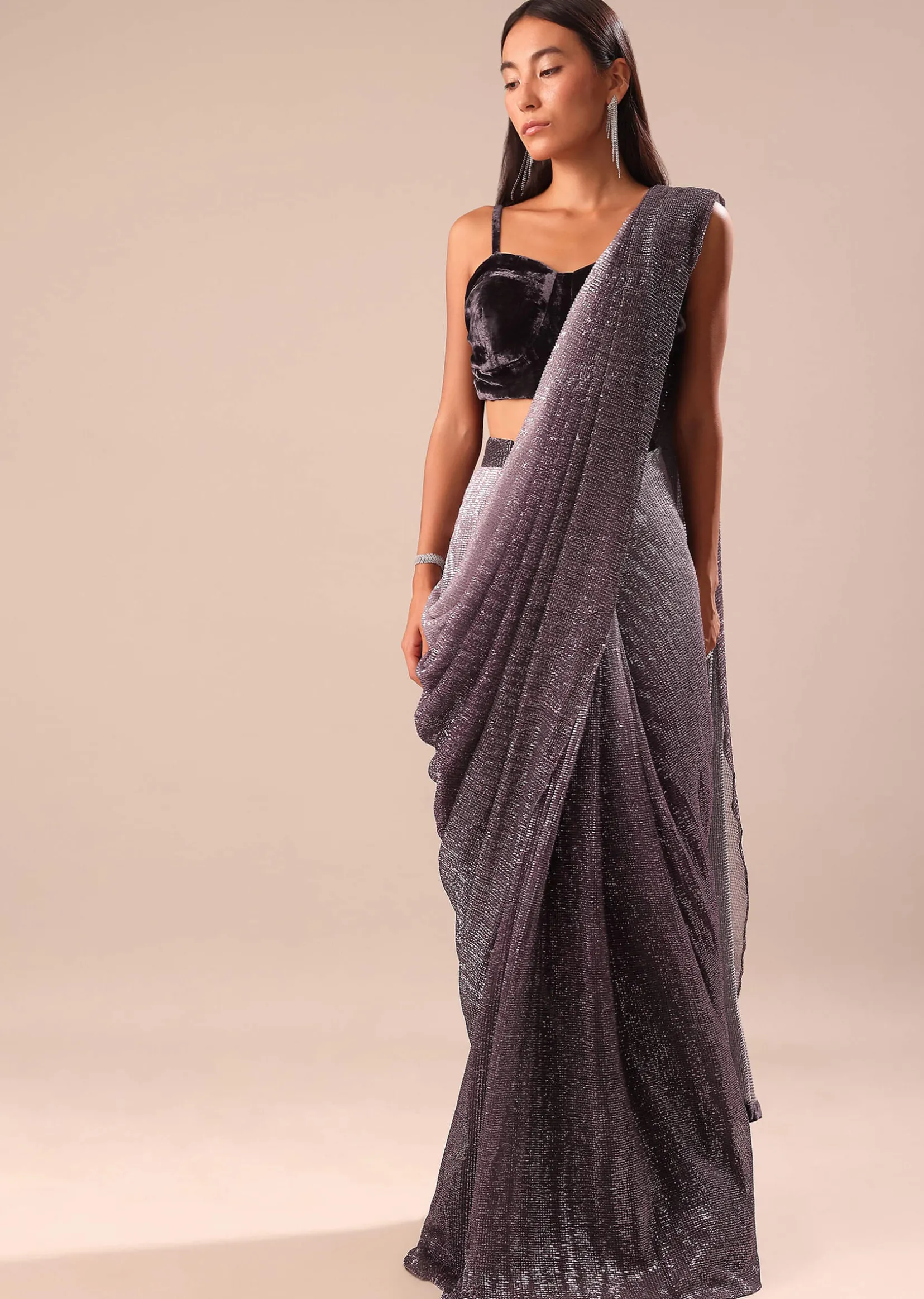 Deep Purple Ombre Shimmer Saree