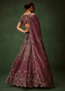 Deep Purple Raw Silk Lehenga Set