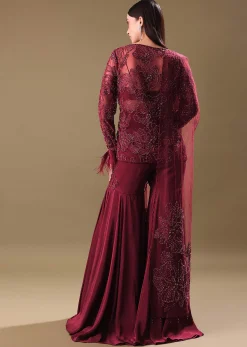 Deep Red Crepe Sharara And Blouse Set