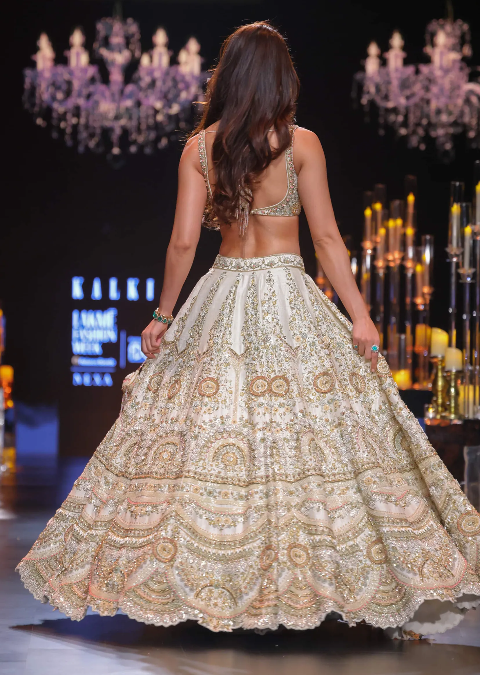 Disha Patani In Peach Lehenga Set with Pearl Butti Embroidery And 3D Flowers