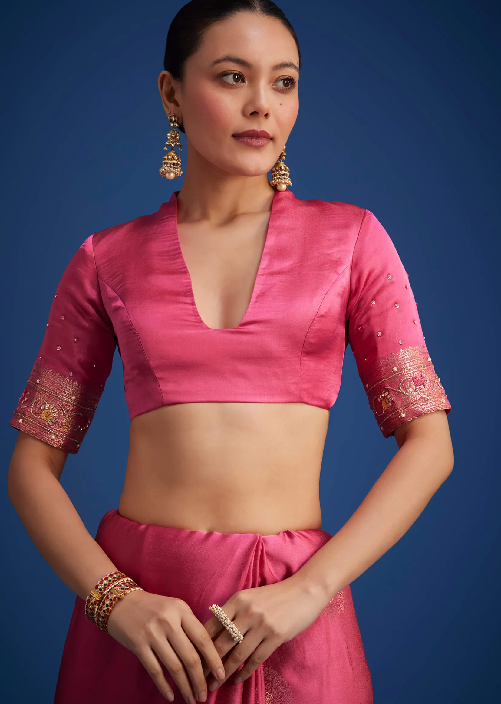 Dusky Orange Dola Silk Saree With Embroidered Border And Pallu
