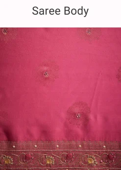 Dusky Orange Dola Silk Saree With Embroidered Border And Pallu