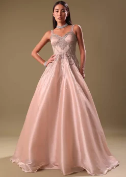 Dust Pink Hand Embroidered Organza Gown