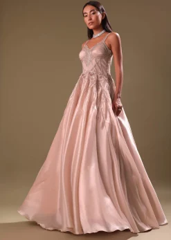Dust Pink Hand Embroidered Organza Gown