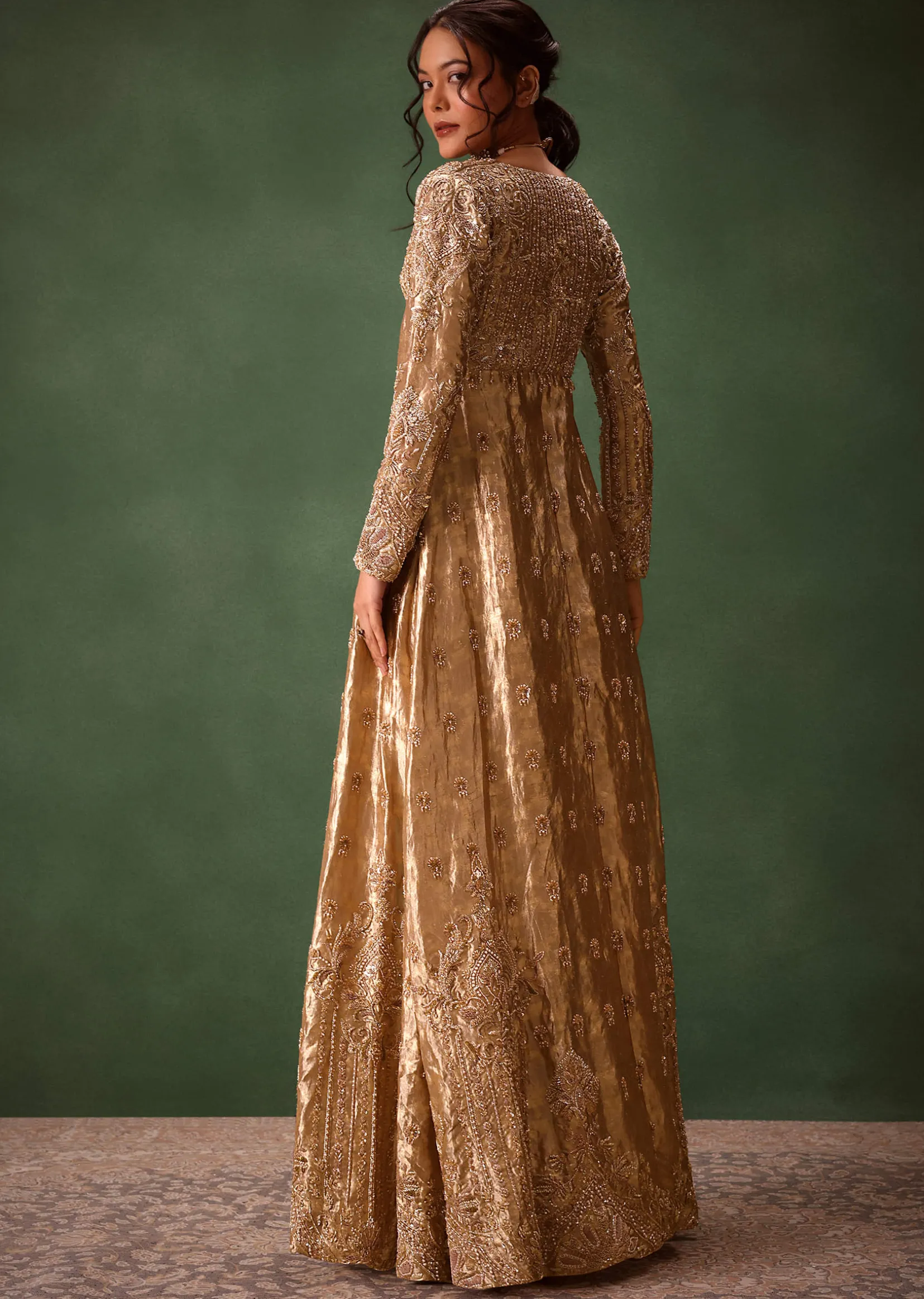 Dusty Brown Embroidered Long Jacket With Cigarette Pant