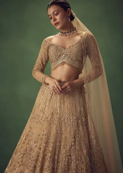 Dusty Gold Sequin Work Lehenga Set