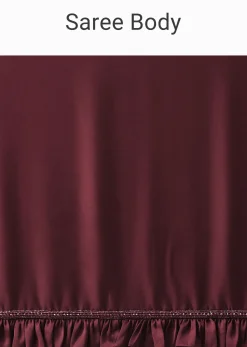 Dusty Maroon Satin Saree With Frilled Sleeved Blouses