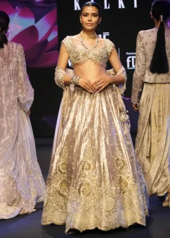 Dusty Pink Brocade Hand Embroidered Bridal Lehenga With Two Dupattas
