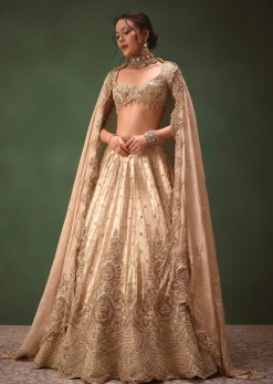 Dusty Pink Brocade Hand Embroidered Bridal Lehenga With Two Dupattas